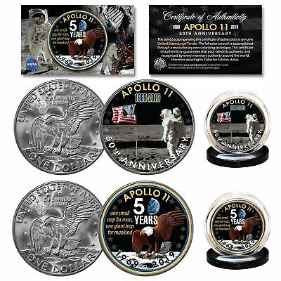 APOLLO 11 50th Anniversary Man on Moon Genuine Eisenhower Dollar NASA 2-Coin Set