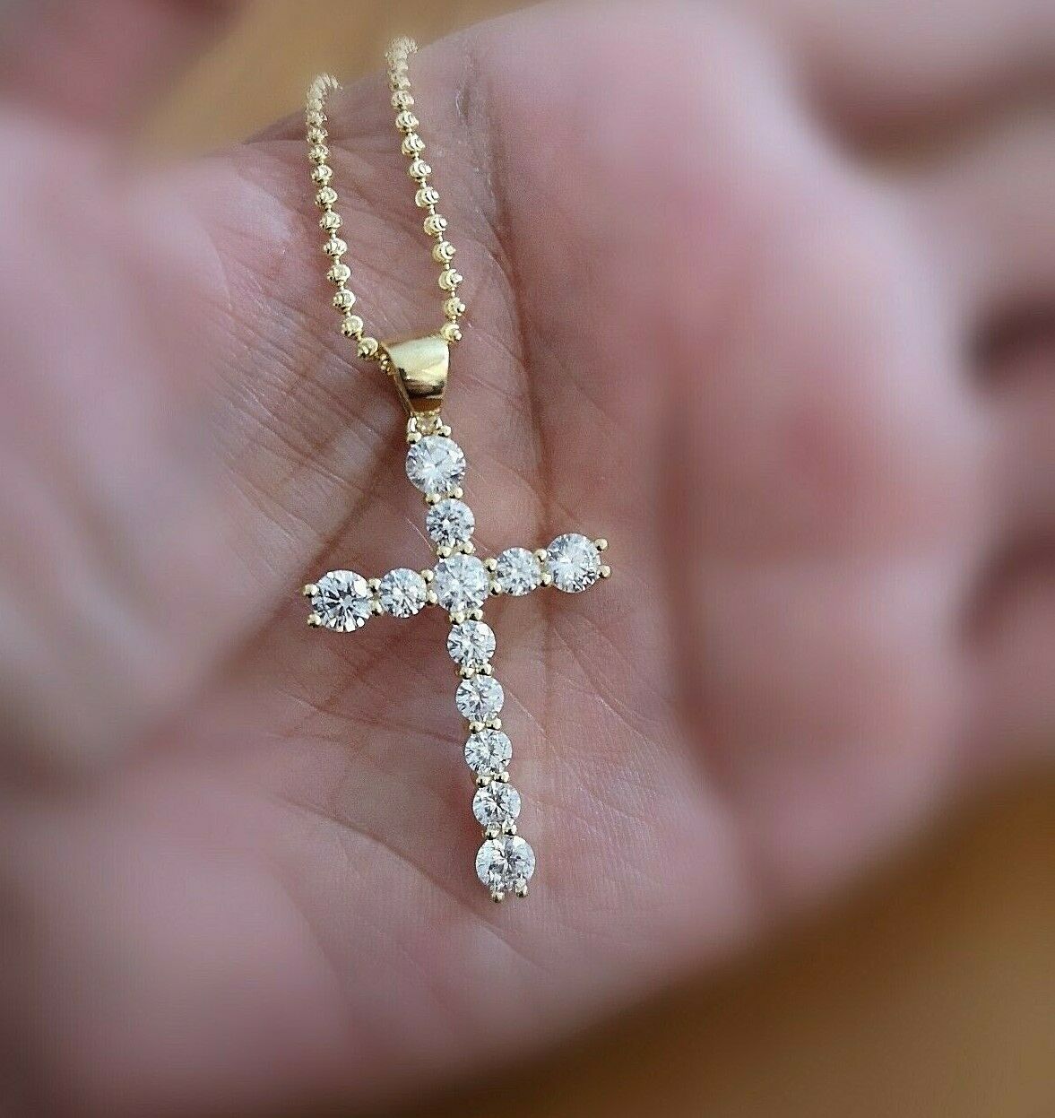 5ct Diamond Cross Pendant Necklace With Chain 14k Yellow Gold Over Women's Men's