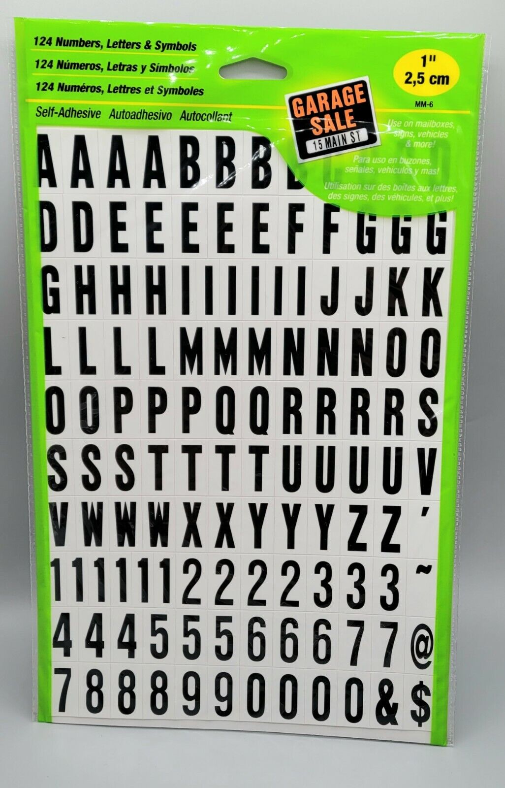 Hy-ko. Numbers, Letters & Symbols (124 Count) Mm-6. 1in Black. Sealed New