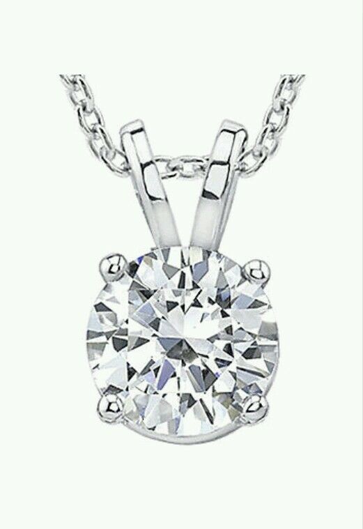 2carat Solitaire Pendant Necklace And Chain Solid 14k White Gold Round Cut