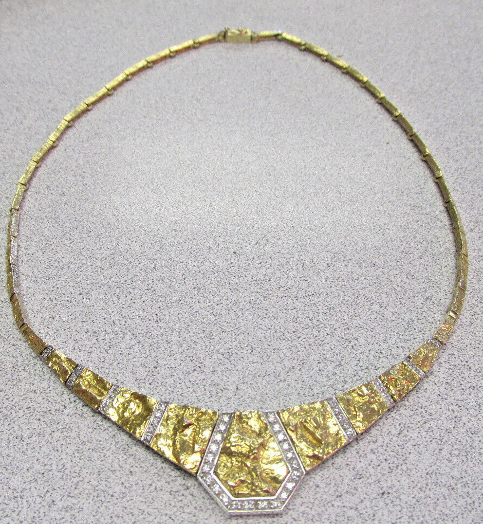 Beautiful Gold And Diamond Estate Necklace 14k Gold Nugget Style   Make Offer