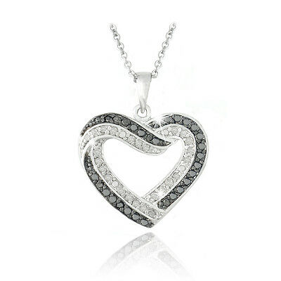 0.50ct Tdw Black & White Diamond Open Heart Necklace In Brass