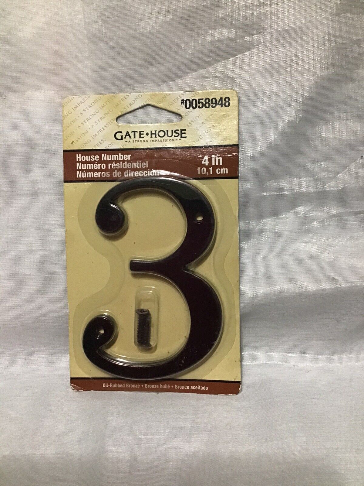 Gatehouse 4” House Address Number Three (3)  Oil Rubbed Bronze Finish